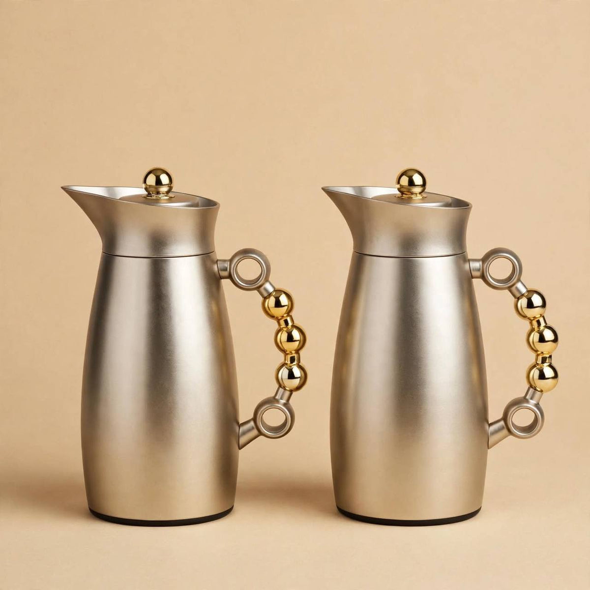 MAHRA Matt Nickel & Gold 2-Piece Thermal Coffee & Tea Dallah Set (1L + 1L)
