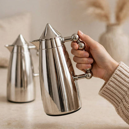 MAHRA Polished Silver 2-Piece Thermal Coffee & Tea Dallah Set (1L + 1L)