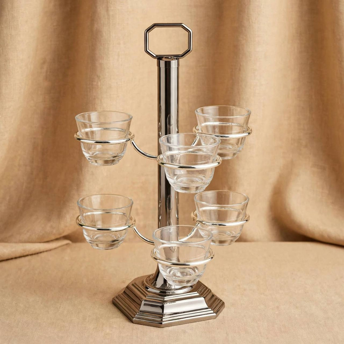 Vertical Arabic Coffee Cup Holder – Polished Chrome & Silver