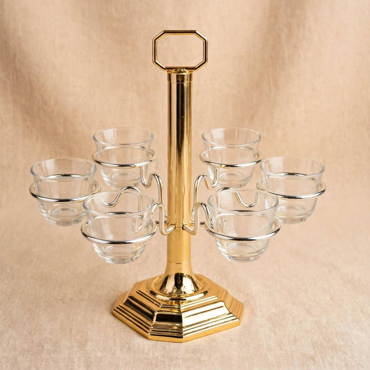 6-Cup Vertical Arabic Coffee Cup Holder – Gold & Silver Two-Tone