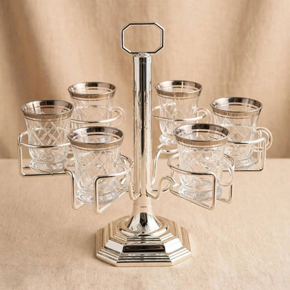 6-Cup Vertical Tea Glass (Estikanat) Holder – Polished Silver