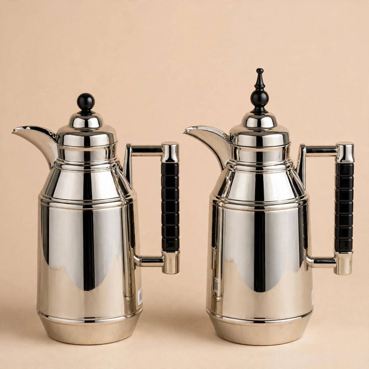 Mahra Polished Silver & Black 2-Piece Thermal Coffee & Tea Dallah Set