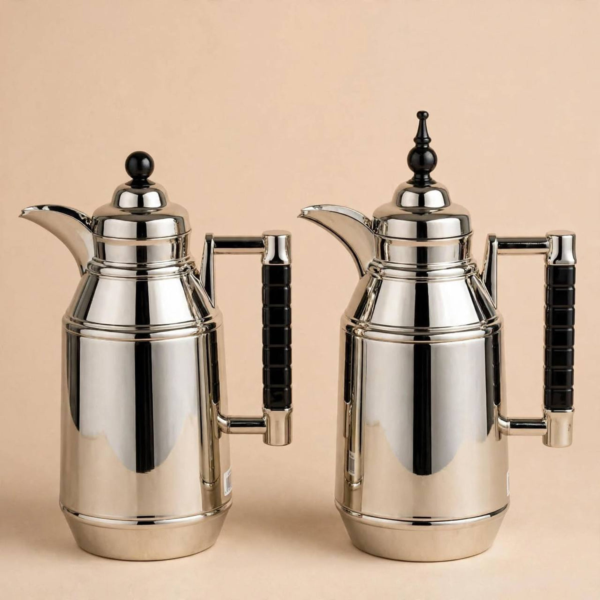 Mahra Polished Silver & Black 2-Piece Thermal Coffee & Tea Dallah Set