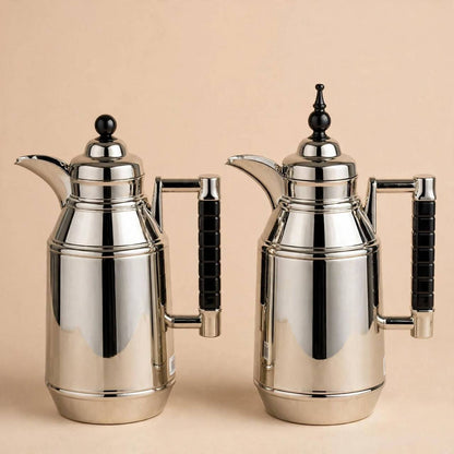 Mahra Polished Silver & Black 2-Piece Thermal Coffee & Tea Dallah Set