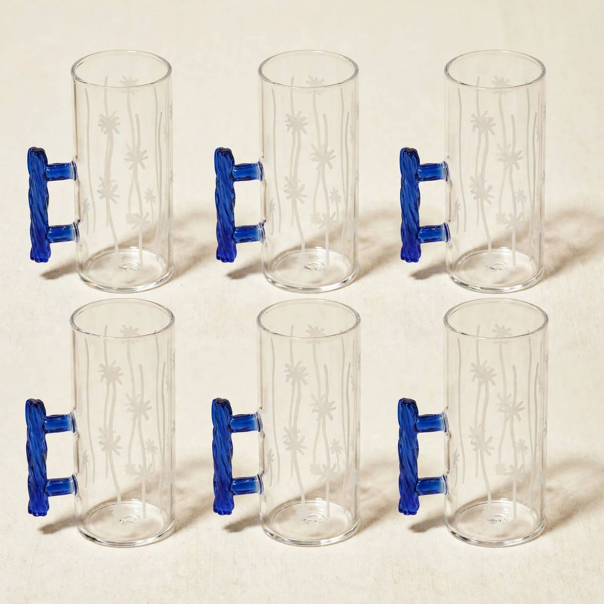 Royal Tea & Coffee Hospitality Gift Set – Dual Silver & Cobalt Blue Flasks, 6 Cawa Cups, 6 Tea Glasses with Saucers, Carved Bamboo Tray & Floral Accent