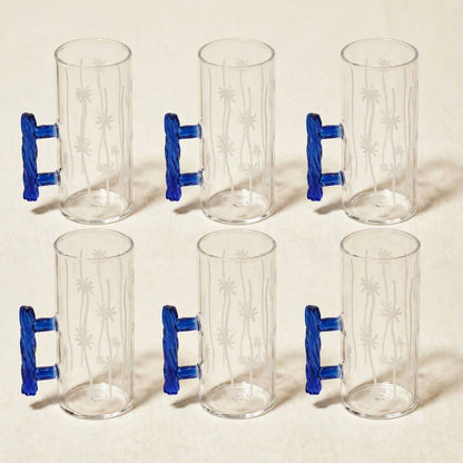 Royal Tea & Coffee Hospitality Gift Set – Dual Silver & Cobalt Blue Flasks, 6 Cawa Cups, 6 Tea Glasses with Saucers, Carved Bamboo Tray & Floral Accent
