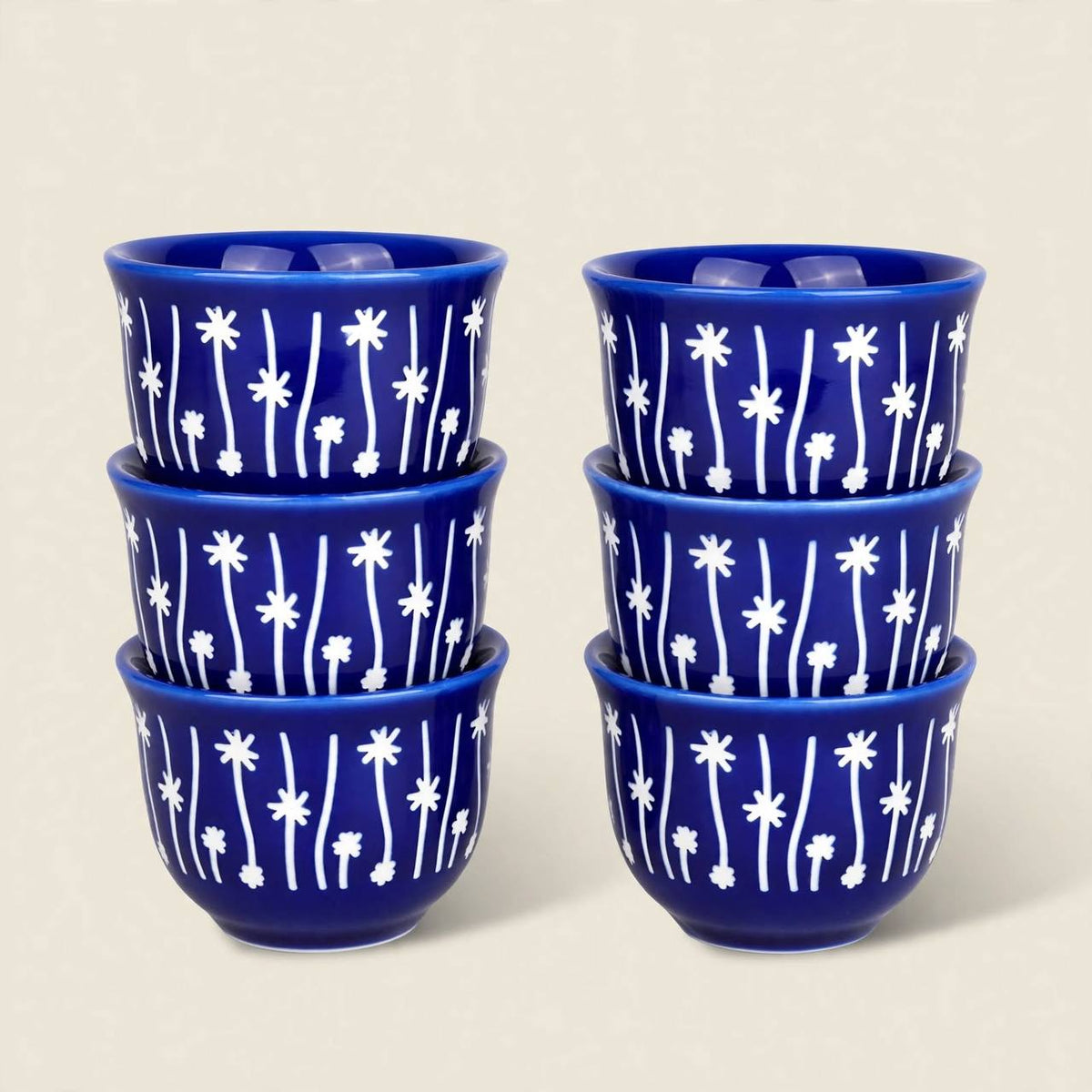 Royal Tea & Coffee Hospitality Gift Set – Dual Silver & Cobalt Blue Flasks, 6 Cawa Cups, 6 Tea Glasses with Saucers, Carved Bamboo Tray & Floral Accent