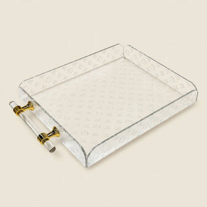 Marble Gray & Gold Tea & Coffee Set with Clear Acrylic Tray & Floral Accent