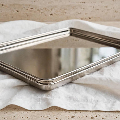 Luxury Polished Nickel Stainless Steel Serving Tray with Stepped Rim – 45 × 32 cm