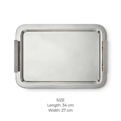 Modern Mirror Chrome Stainless Steel Serving Tray with Fluted Side Handles – 34 × 27 cm