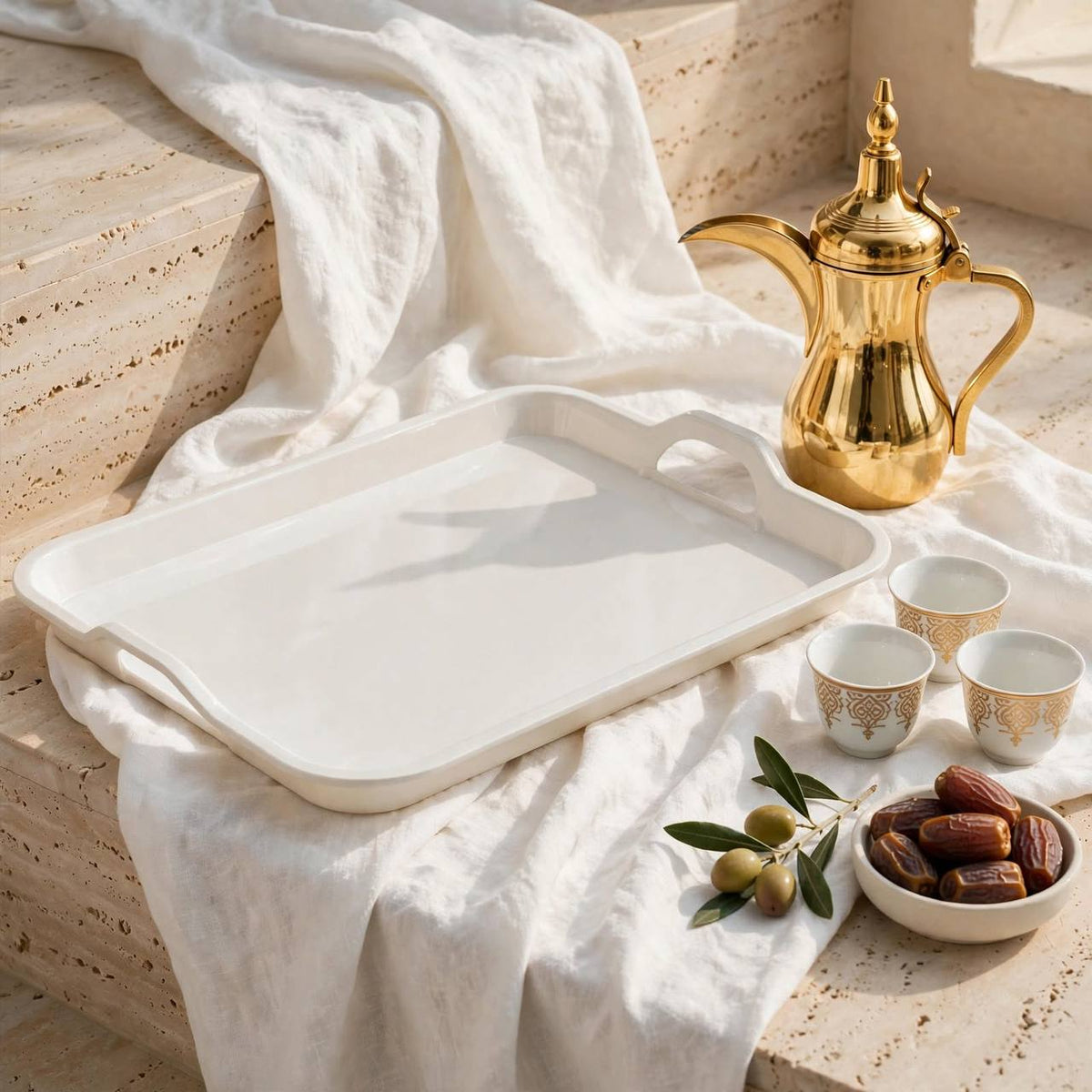 White Melamine Rectangular Serving Tray with Handles – 45x33 cm - L