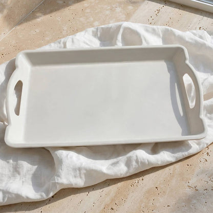 White Melamine Rectangular Serving Platter with Handles – 45x33 cm - M