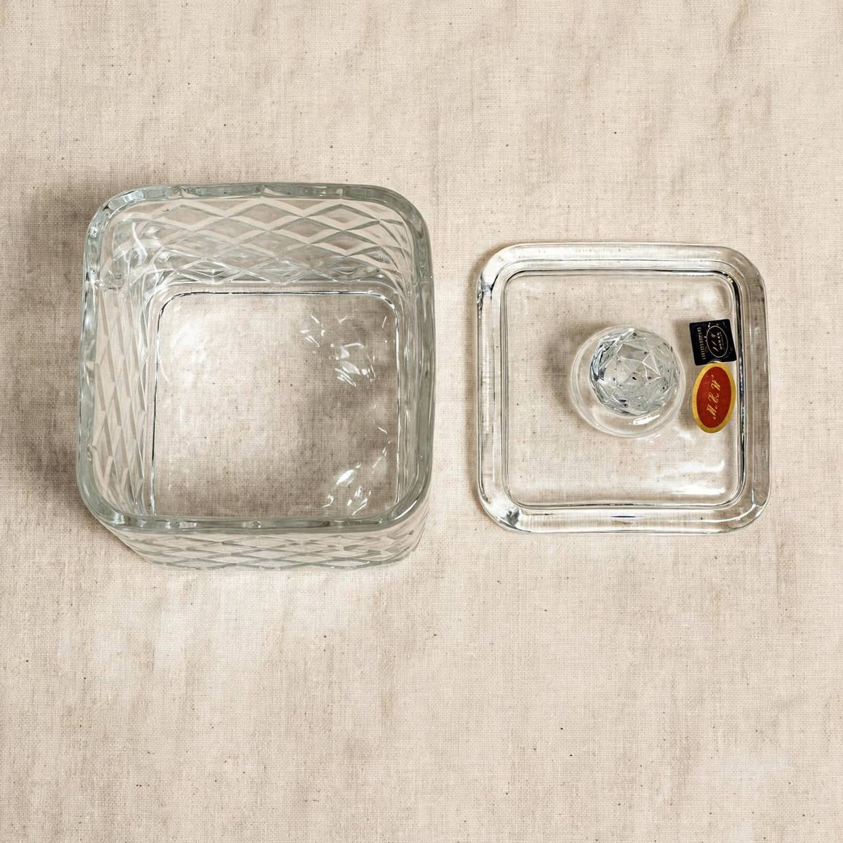 Square Diamond Cut Glass Candy Jar with Lid – 15x10cm