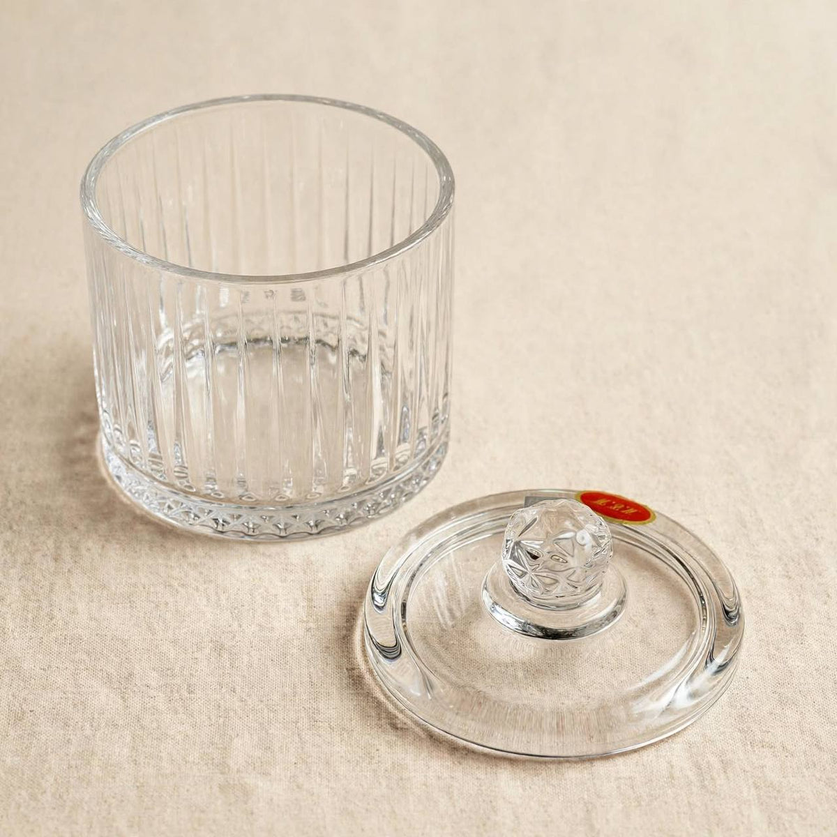 Round Ribbed Glass Candy Jar with Lid – 15x10cm