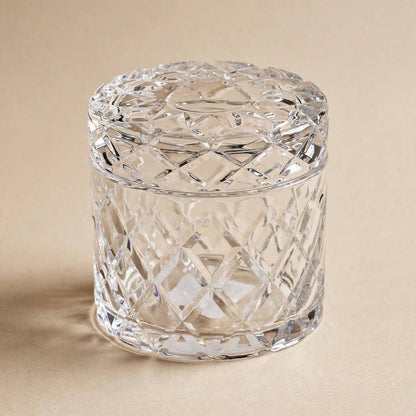 Flat Lid Diamond Cut Glass Candy Jar – 11x10cm