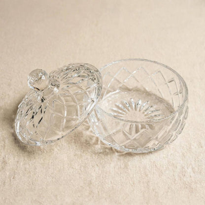 Diamond Cut Crystal Glass Sugar & Treat Bowl with Lid – 10x11cm