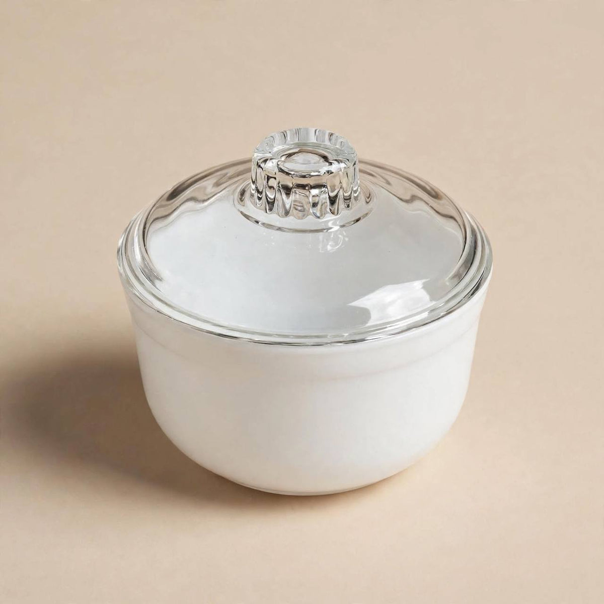White Opal Glass Sugar Bowl with Clear Glass Lid – 11x11cm