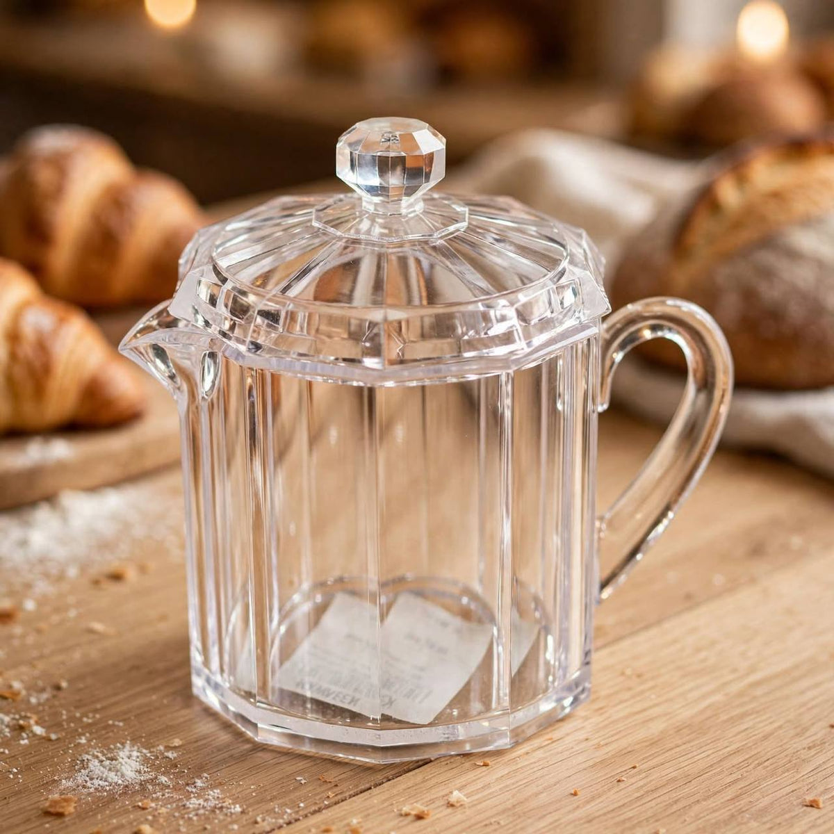 Shatterproof Clear Octagonal Acrylic Jam & Syrup Jug with Lid – 10x7cm