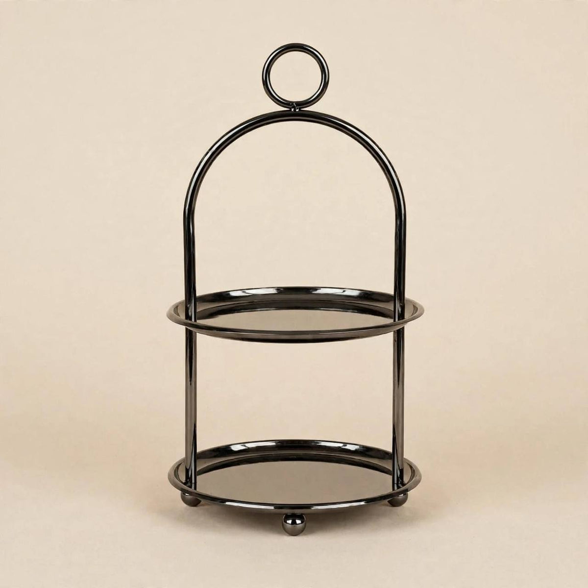 Small Dark Chrome 2-Tier Round Candy & Sweets Display Stand