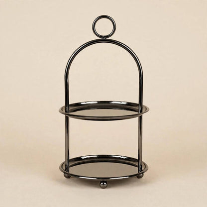 Small Dark Chrome 2-Tier Round Candy & Sweets Display Stand