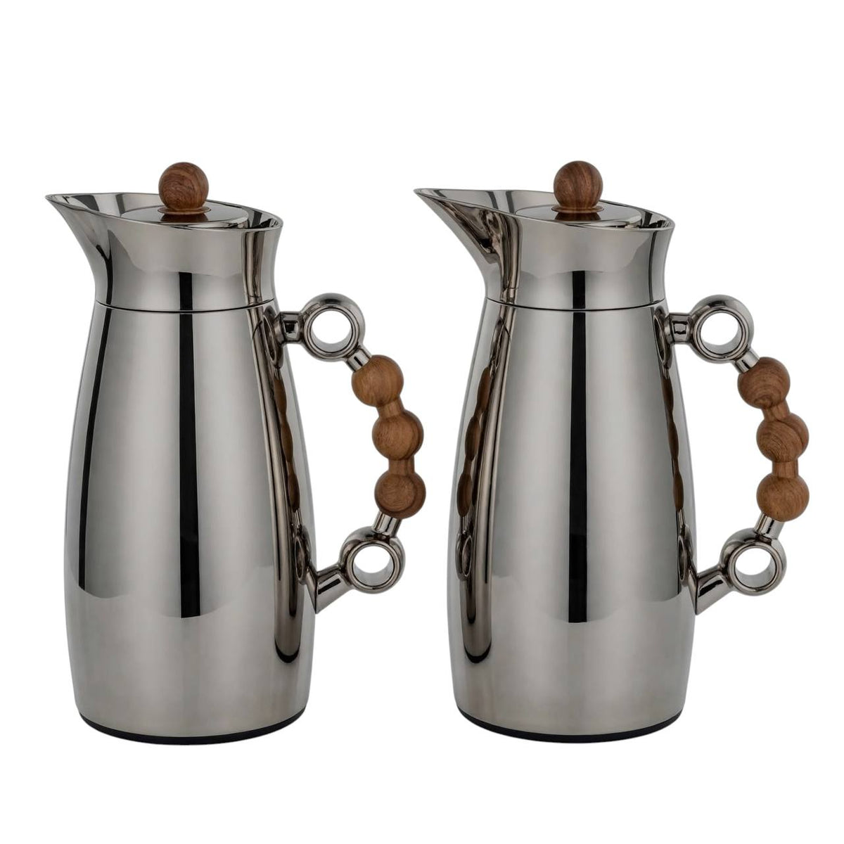 MAHRA Chrome & Wood-Accented 2-Piece Thermal Coffee & Tea Dallah Set (1L + 1L)