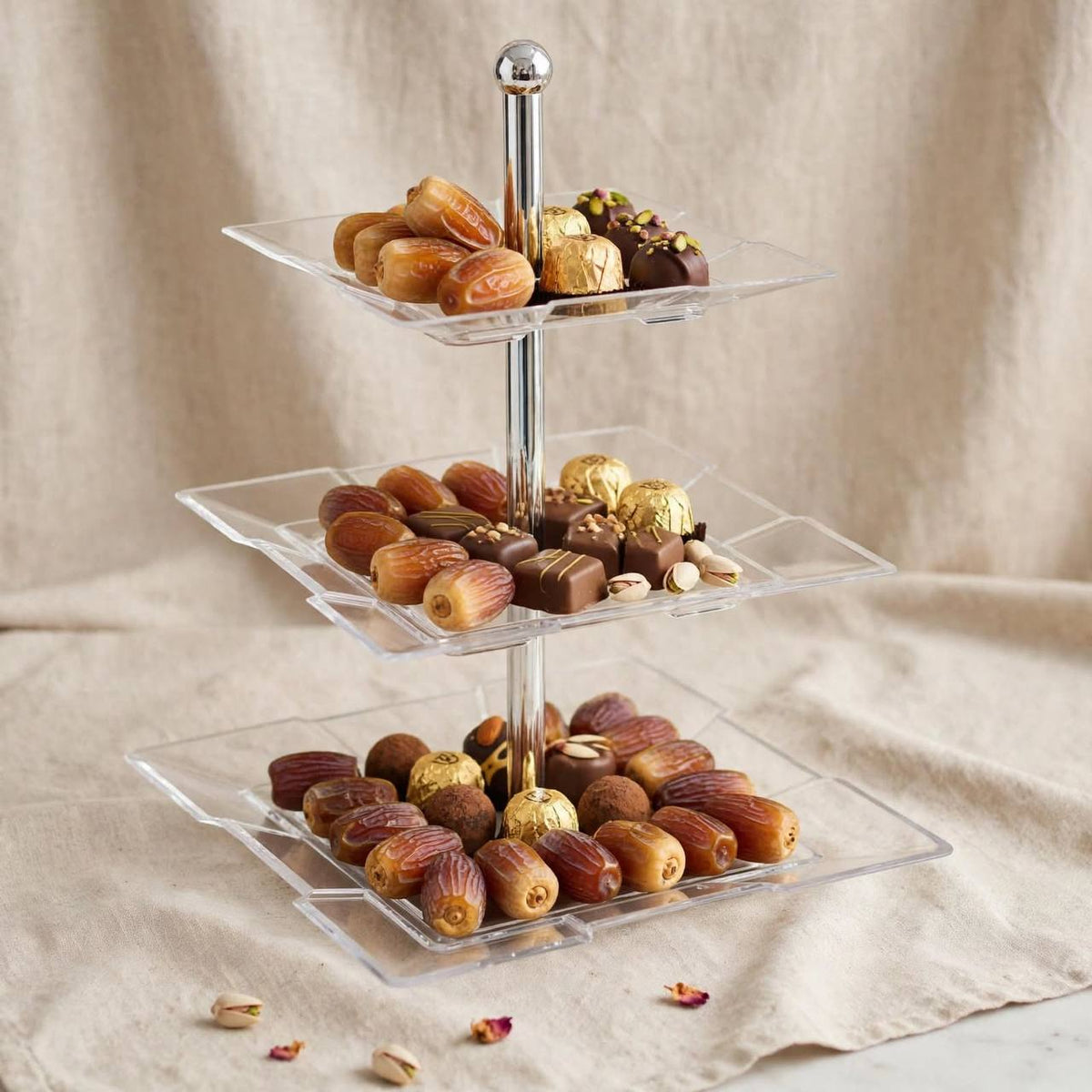 Modern 3-Tier Square Geometric Acrylic Dessert & Candy Display Stand