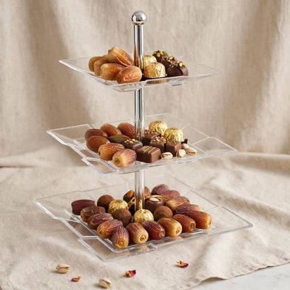 Modern 3-Tier Square Geometric Acrylic Dessert & Candy Display Stand