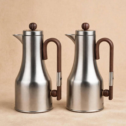 Al Marjan 2-Piece Thermal Flask Set – 1L + 1L (Matt Silver & Wood )