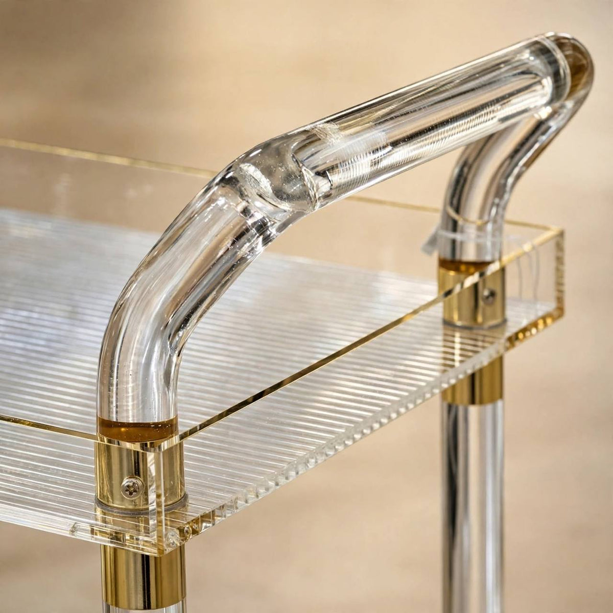 3-Tier Luxury Clear Acrylic & Gold Hospitality Serving Trolley