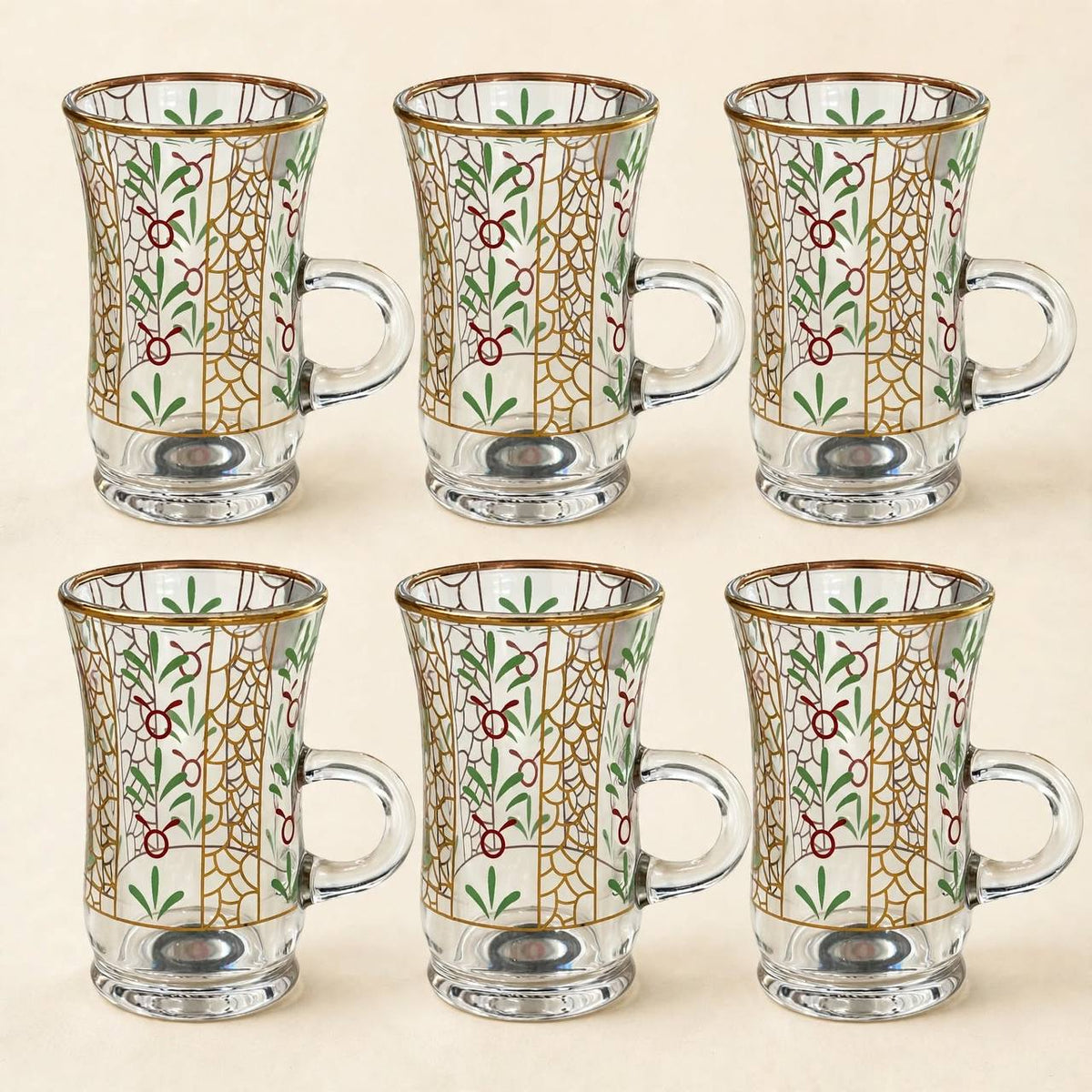 Heritage Gold & Palm Motif Tea & Coffee Hospitality Set with Custom Palm-Leg Acrylic Tray, Covered Date Bowl & Crystal Sugar Pot