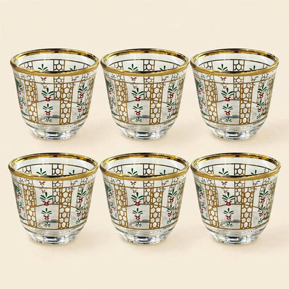Heritage Gold & Palm Motif Tea & Coffee Hospitality Set with Custom Palm-Leg Acrylic Tray, Covered Date Bowl & Crystal Sugar Pot