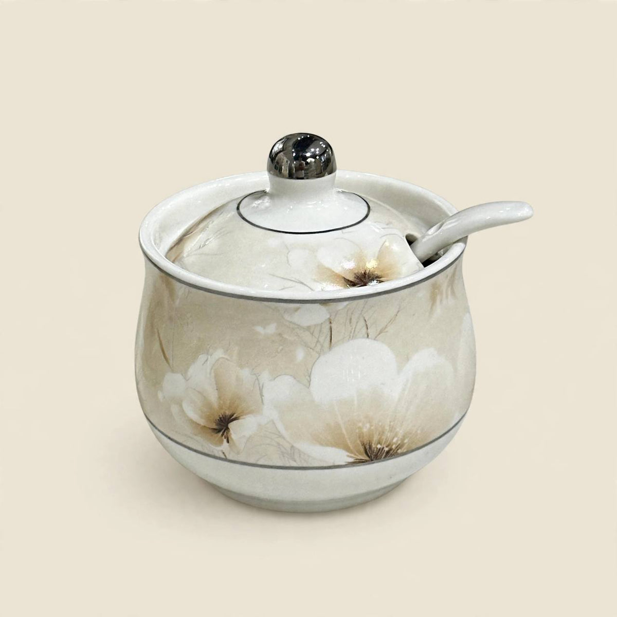 Modern Beige Wave Tea & Coffee Hospitality Set with Floral Porcelain, Sugar Pot, White Serving Tray & Autumn Centerpiece