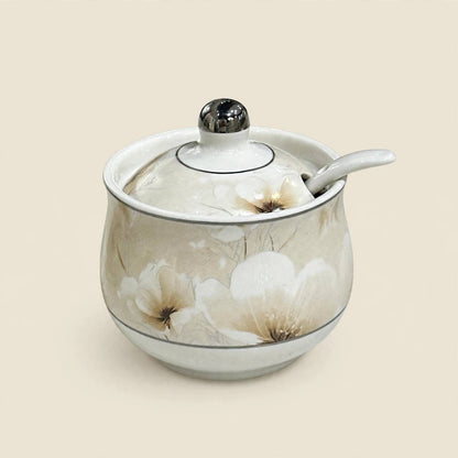 Modern Beige Wave Tea & Coffee Hospitality Set with Floral Porcelain, Sugar Pot, White Serving Tray & Autumn Centerpiece