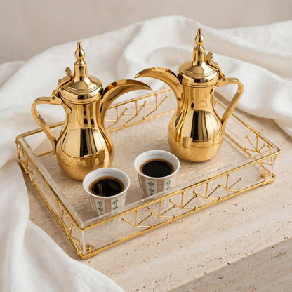 Modern Water-Ripple Acrylic Serving Tray with Geometric Gilded Metal Gallery & Cutout Handles – 35 × 25 cm - Mawaeen