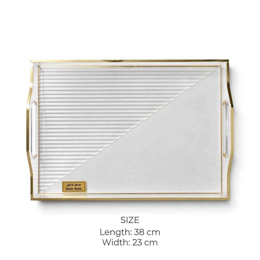 Acrylic Serving Platter with Gilded Frame & Cutout Handles – 38 × 23 cm - S
