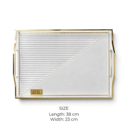 Acrylic Serving Platter with Gilded Frame & Cutout Handles – 38 × 23 cm - S
