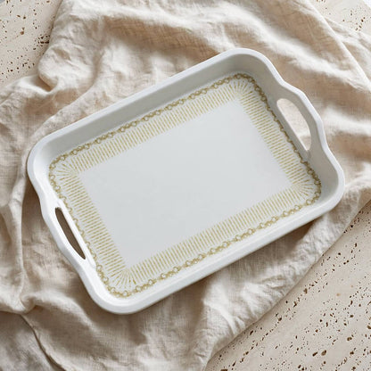 White & Gold Rectangular Serving Tray with Handles – 45x33 cm - M
