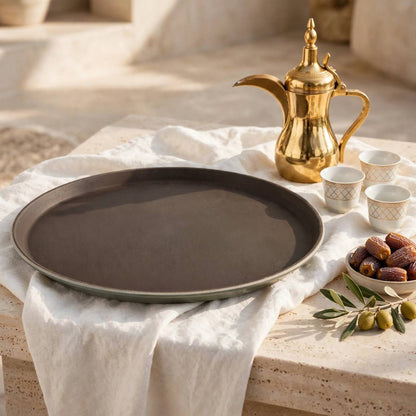 Round Non-Slip PP Serving Tray Brown – 40x40 cm