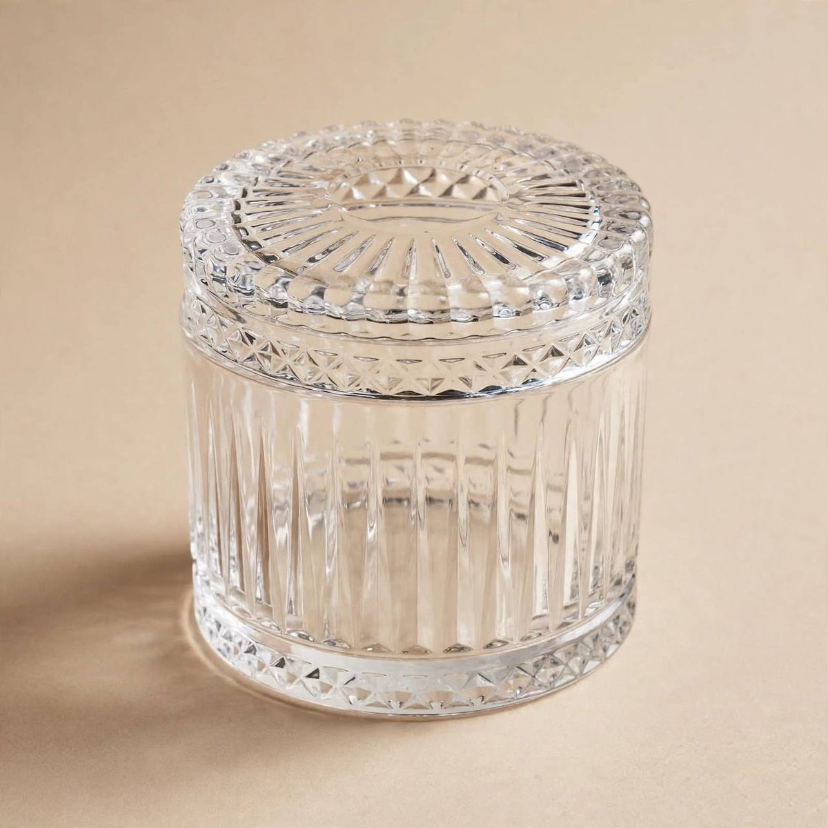 Flat Lid Ribbed Glass Candy Jar – 11x10cm