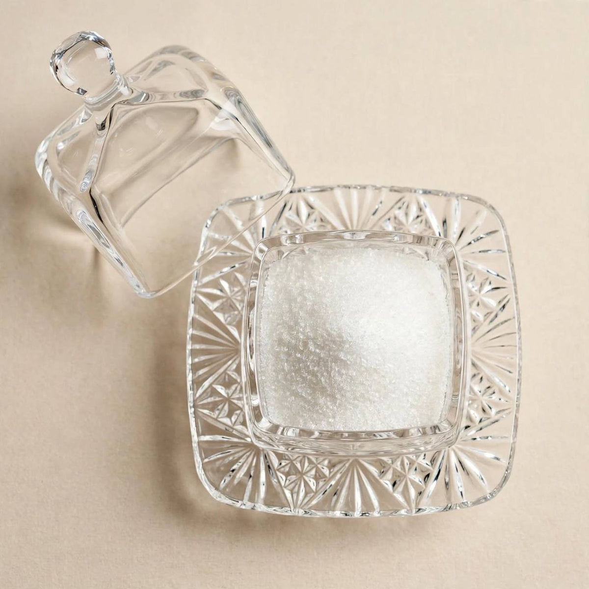 Square Crystal Glass Cloche Sugar & Butter Dish with Lid – 11x10cm