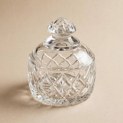 Mini Diamond Cut Crystal Glass Sugar Bowl with Lid – 10x7.5cm