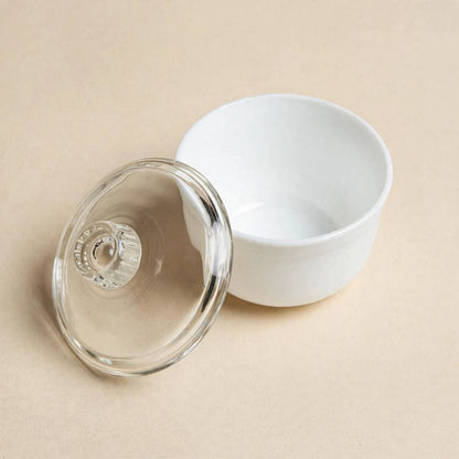 White Opal Glass Sugar Bowl with Clear Glass Lid – 11x11cm