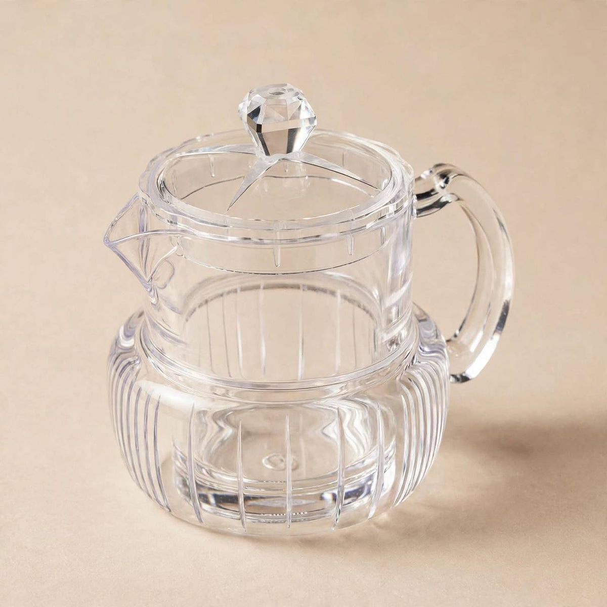 Shatterproof Clear Acrylic Jam & Creamer Jug with Diamond Finial Lid – 12x8cm