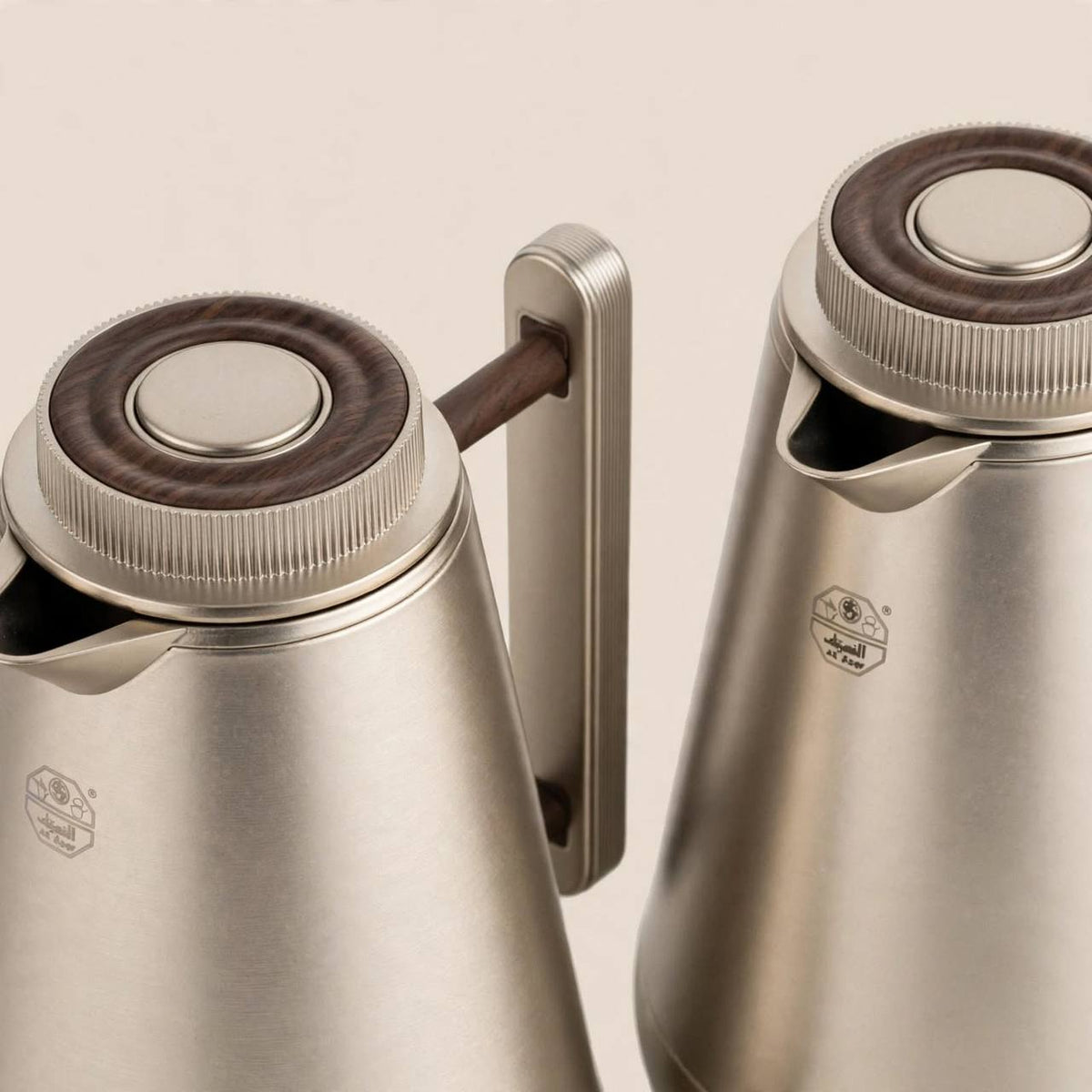 Al Saif M/Silver & Wood Thermal Dallah Set (2-Piece, 1L & 0.75L)