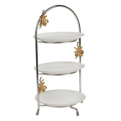 Silver & Gold-Tone Ceramic 3-Tier Round Candy & Sweets Display Stand