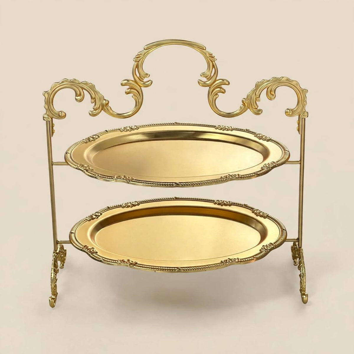 Royal Gold 2-Tier Oval Candy & Sweets Display Stand with Ornate Rims