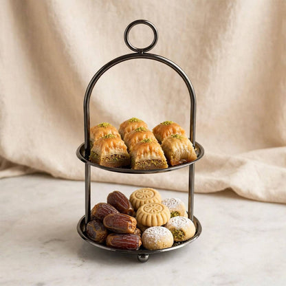 Small Dark Chrome 2-Tier Round Candy & Sweets Display Stand