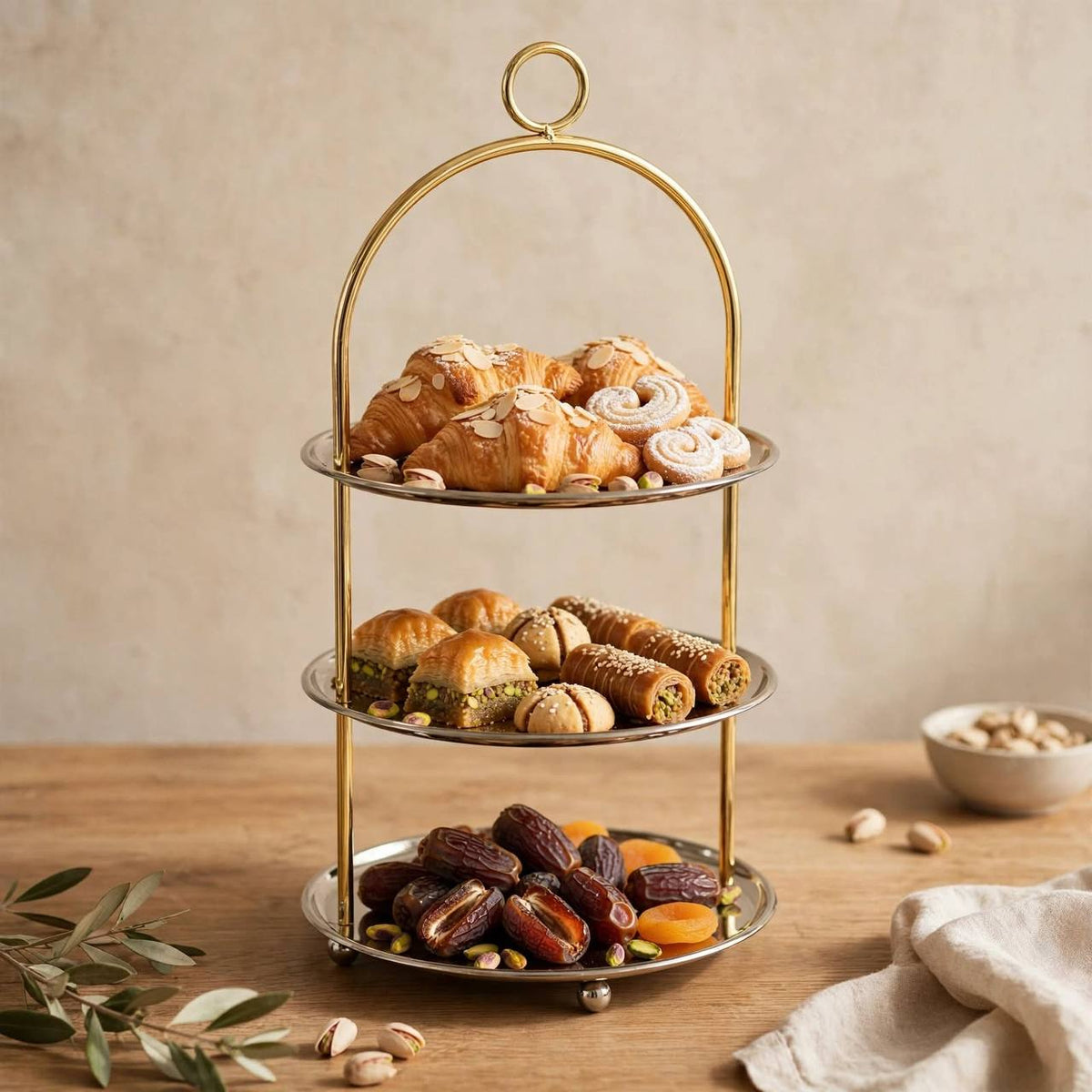 Large Two-Tone Gold & Silver 3-Tier Round Candy & Sweets Display Stand