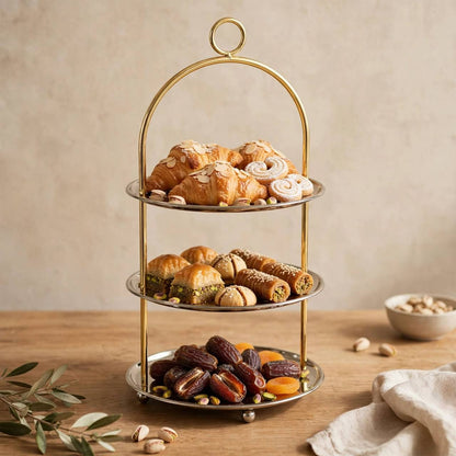 Large Two-Tone Gold & Silver 3-Tier Round Candy & Sweets Display Stand