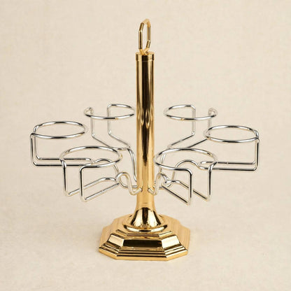 6-Cup Vertical Tea Glass (Estikanat) Holder – Gold & Silver Two-Tone